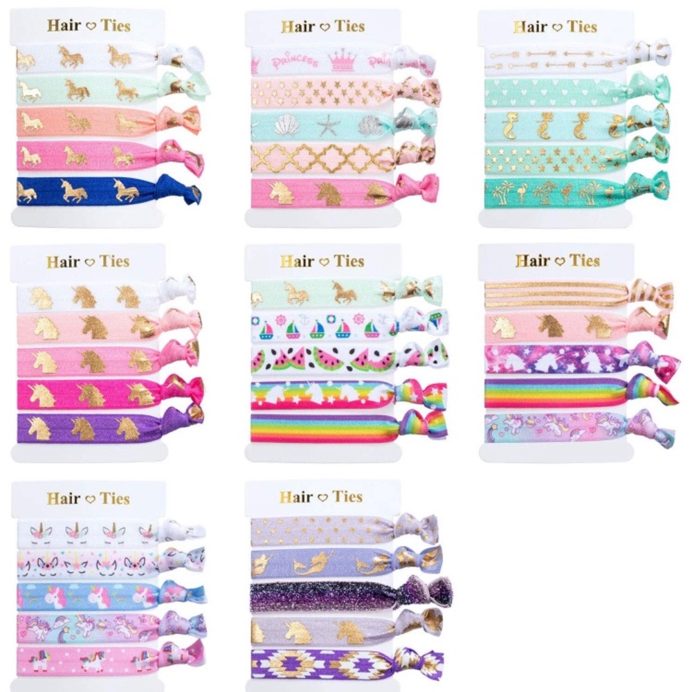 Girly pink unicorn rainbow hair tie scrunchie